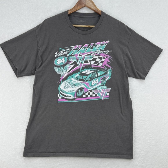 Van Halen Racing Shirt Mens Large Gray Band Graphic Tee 80s Car 84 Music‎ Tour - Picture 1 of 7